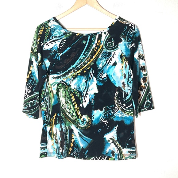 AGB black floral ruffled blouse top shirt size petite large LP B187 - Picture 4 of 4